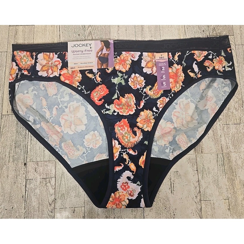 Jockey Period Underwear BIKINI 4XL Moderate Absorbency Floral Worry Free